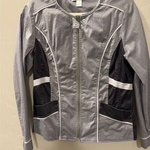 Christopher & Banks Metallic Gray Black Moto Windbreaker Jacket Size Medium